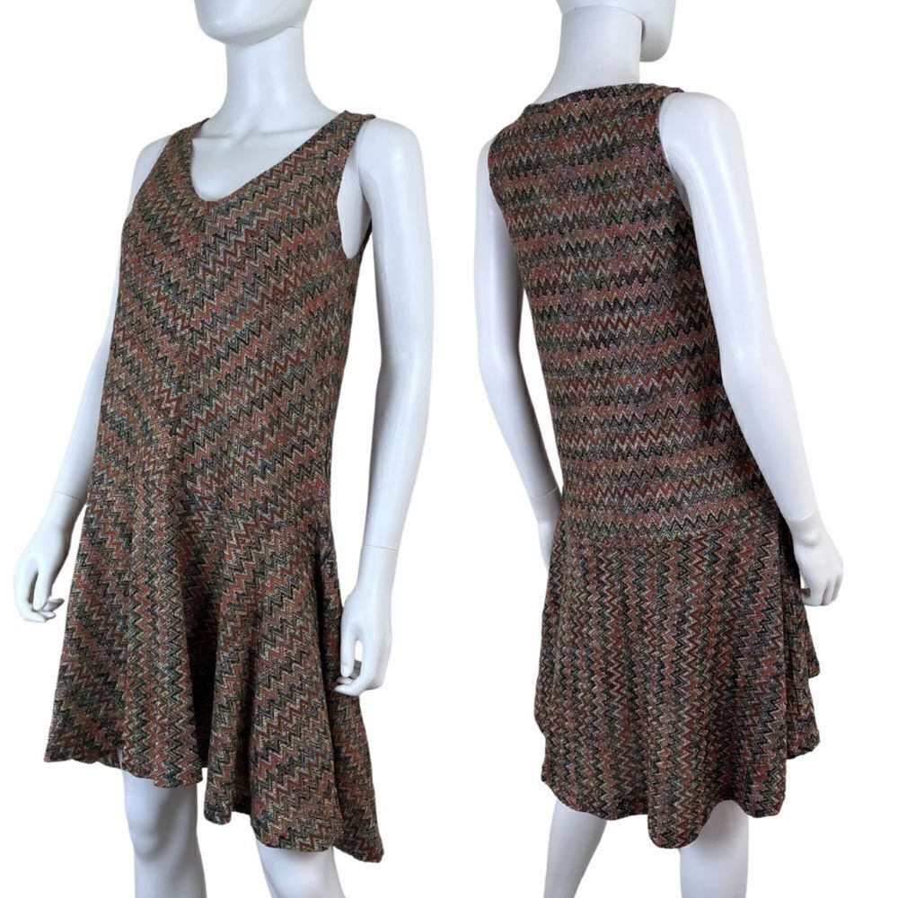 Maeve Size XS Westwater Chevron Knit Drop Waist Boho Tiered Pullover Mini Dress